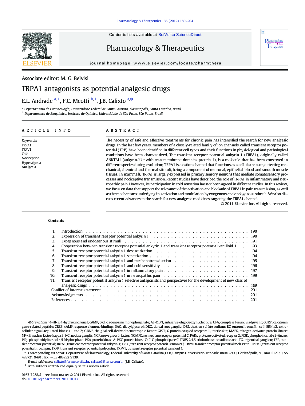 TRPA1 antagonists as potential analgesic drugs