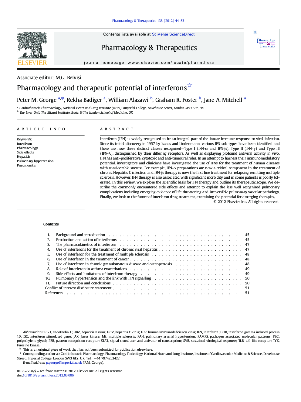 Pharmacology and therapeutic potential of interferons 