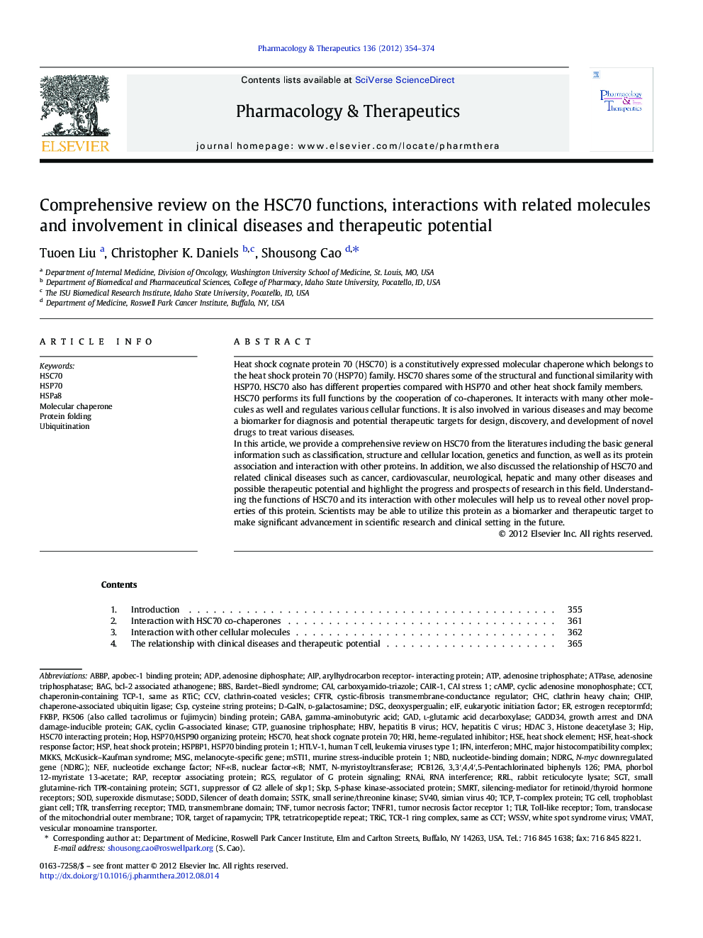 Comprehensive review on the HSC70 functions, interactions with related molecules and involvement in clinical diseases and therapeutic potential