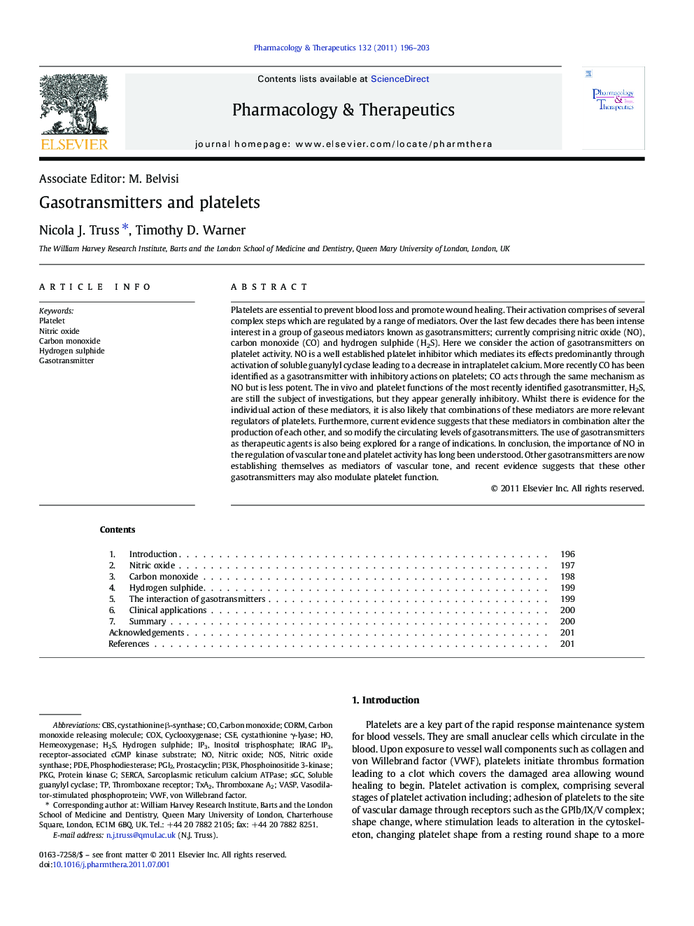 Gasotransmitters and platelets