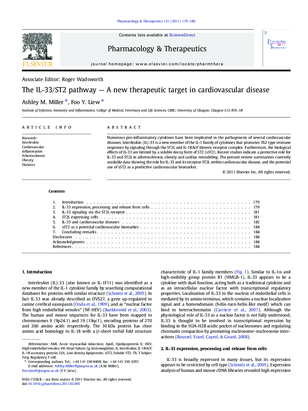 The IL-33/ST2 pathway — A new therapeutic target in cardiovascular disease