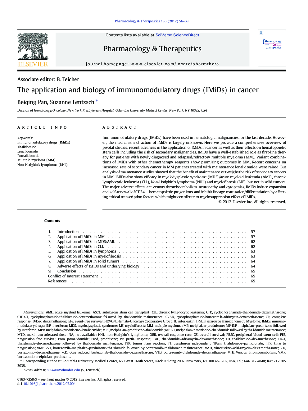 The application and biology of immunomodulatory drugs (IMiDs) in cancer