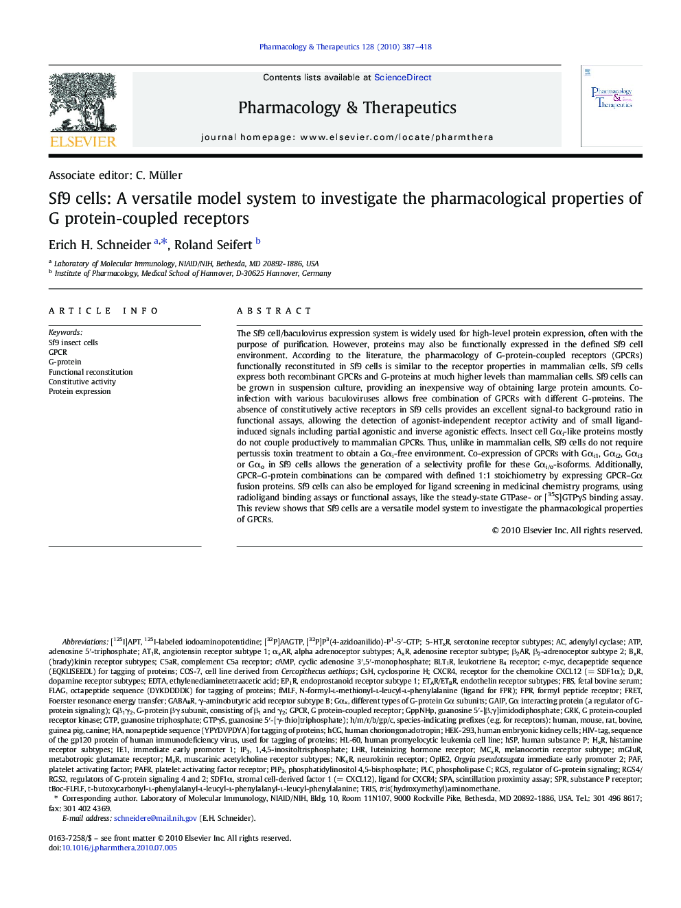 Sf9 cells: A versatile model system to investigate the pharmacological properties of G protein-coupled receptors