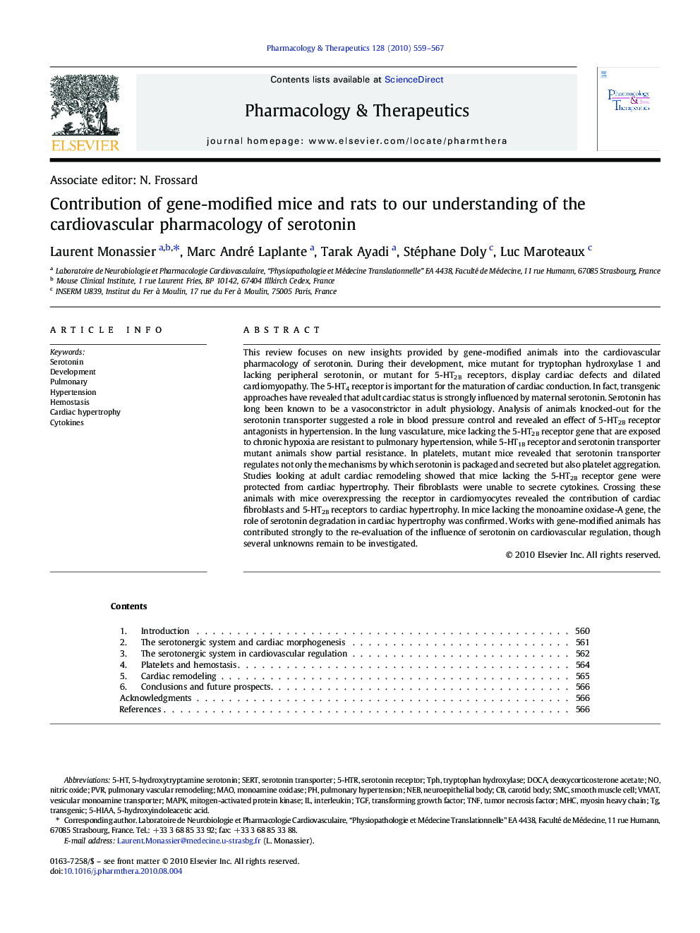 Contribution of gene-modified mice and rats to our understanding of the cardiovascular pharmacology of serotonin