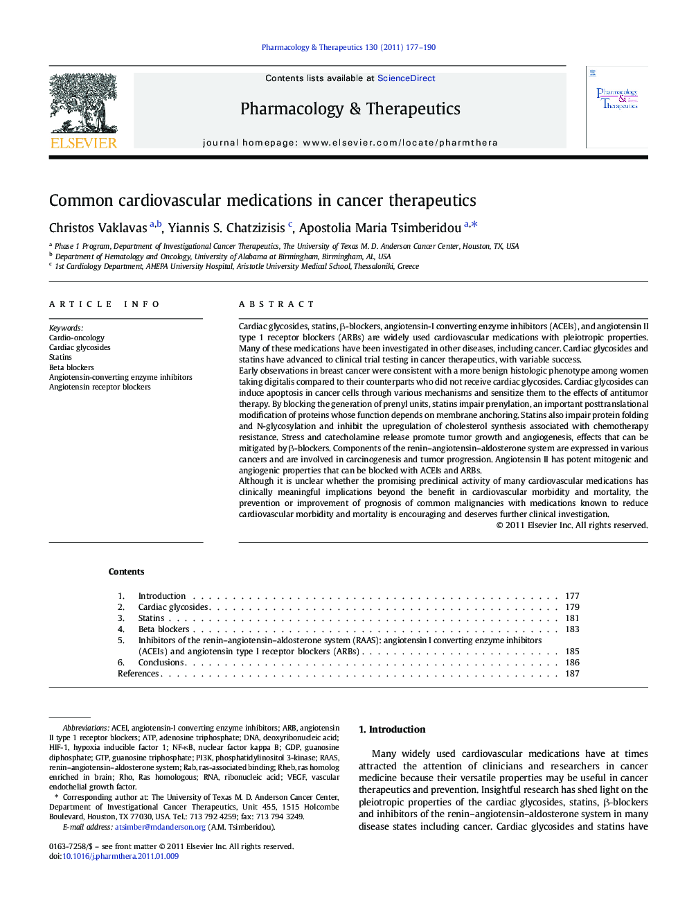 Common cardiovascular medications in cancer therapeutics