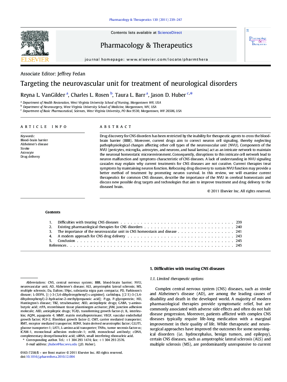 Targeting the neurovascular unit for treatment of neurological disorders