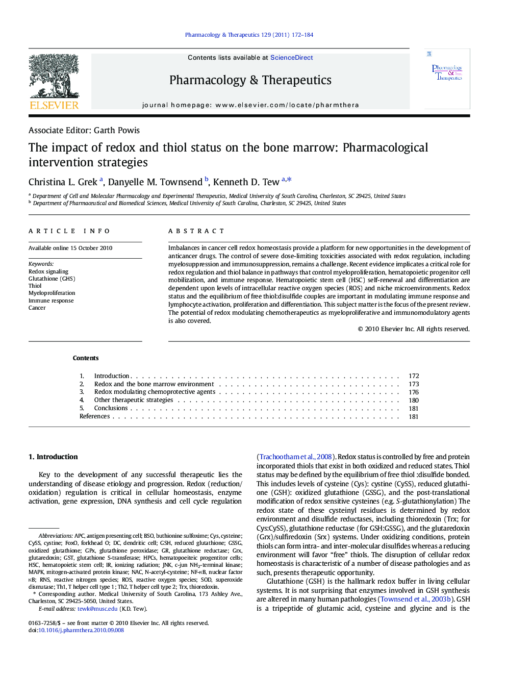 The impact of redox and thiol status on the bone marrow: Pharmacological intervention strategies