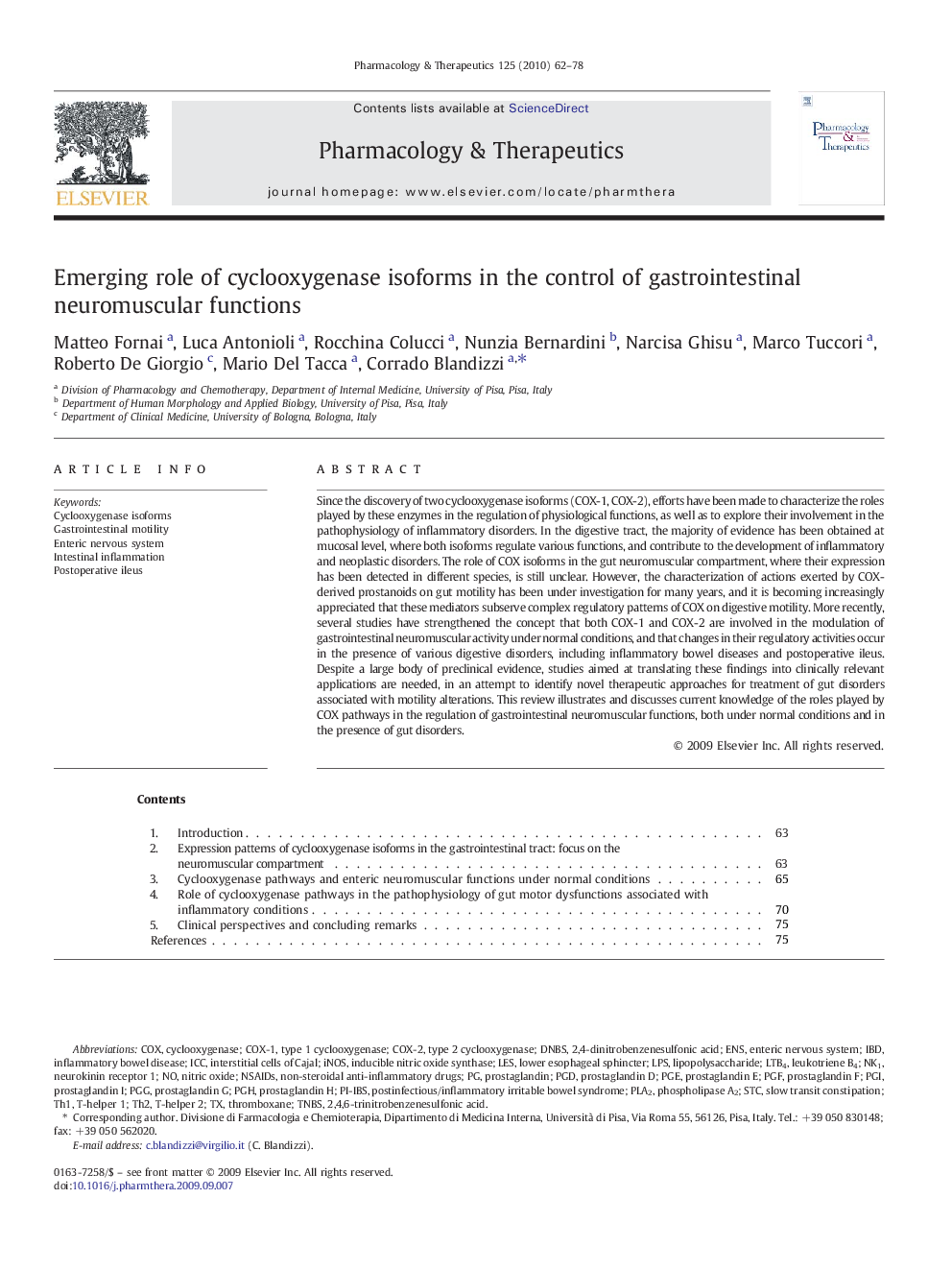 Emerging role of cyclooxygenase isoforms in the control of gastrointestinal neuromuscular functions