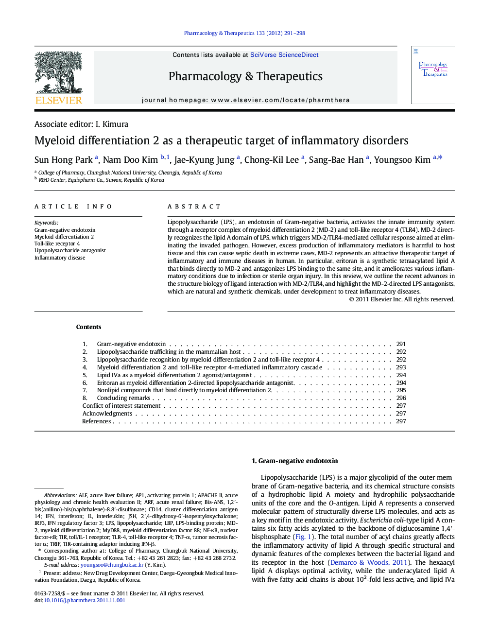 Myeloid differentiation 2 as a therapeutic target of inflammatory disorders