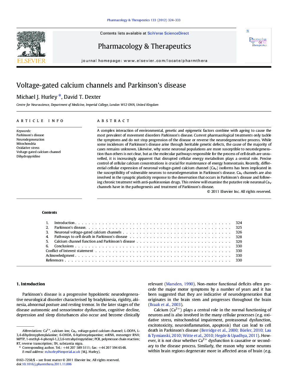 Voltage-gated calcium channels and Parkinson's disease