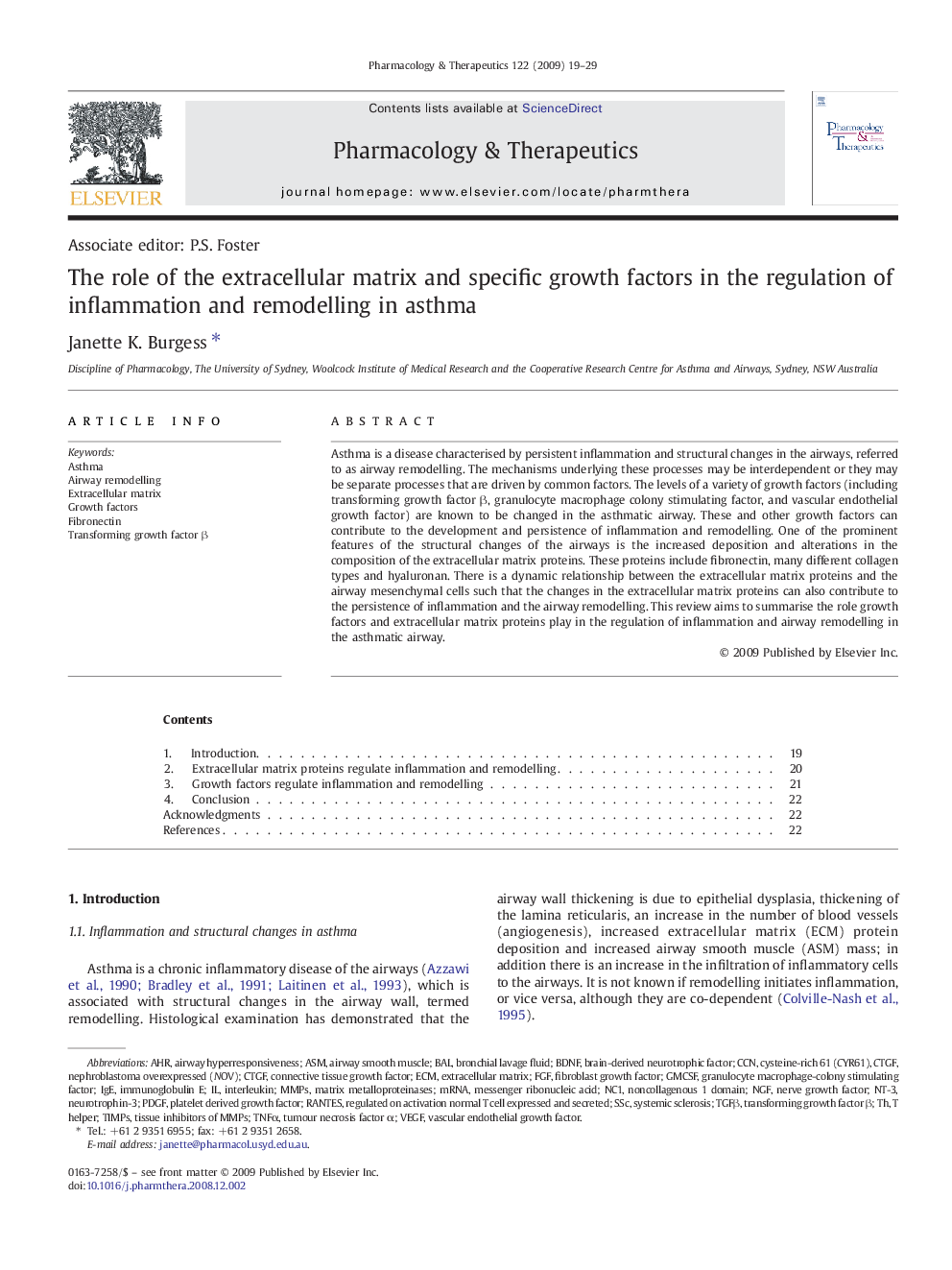 The role of the extracellular matrix and specific growth factors in the regulation of inflammation and remodelling in asthma