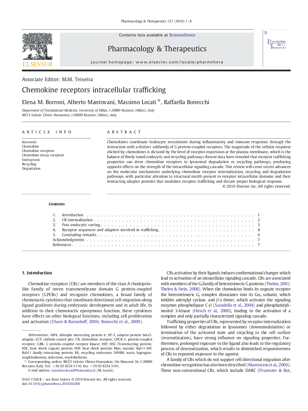 Chemokine receptors intracellular trafficking