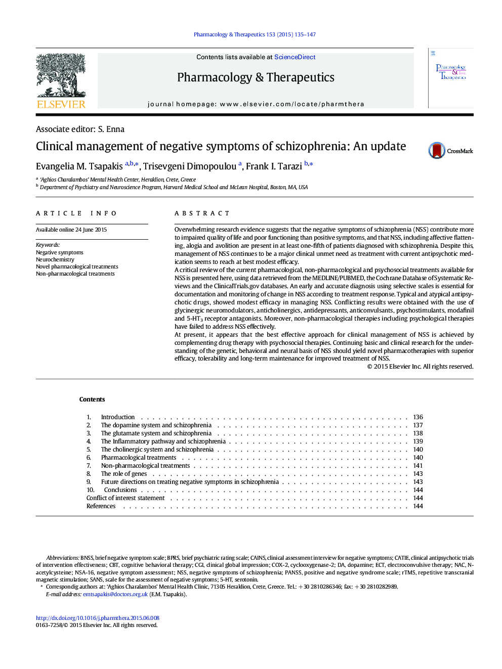 Clinical management of negative symptoms of schizophrenia: An update