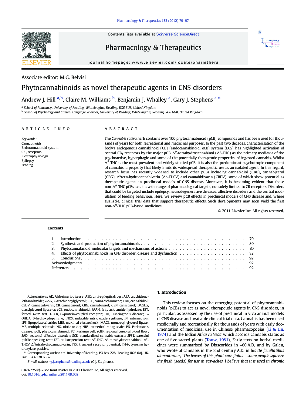 Phytocannabinoids as novel therapeutic agents in CNS disorders