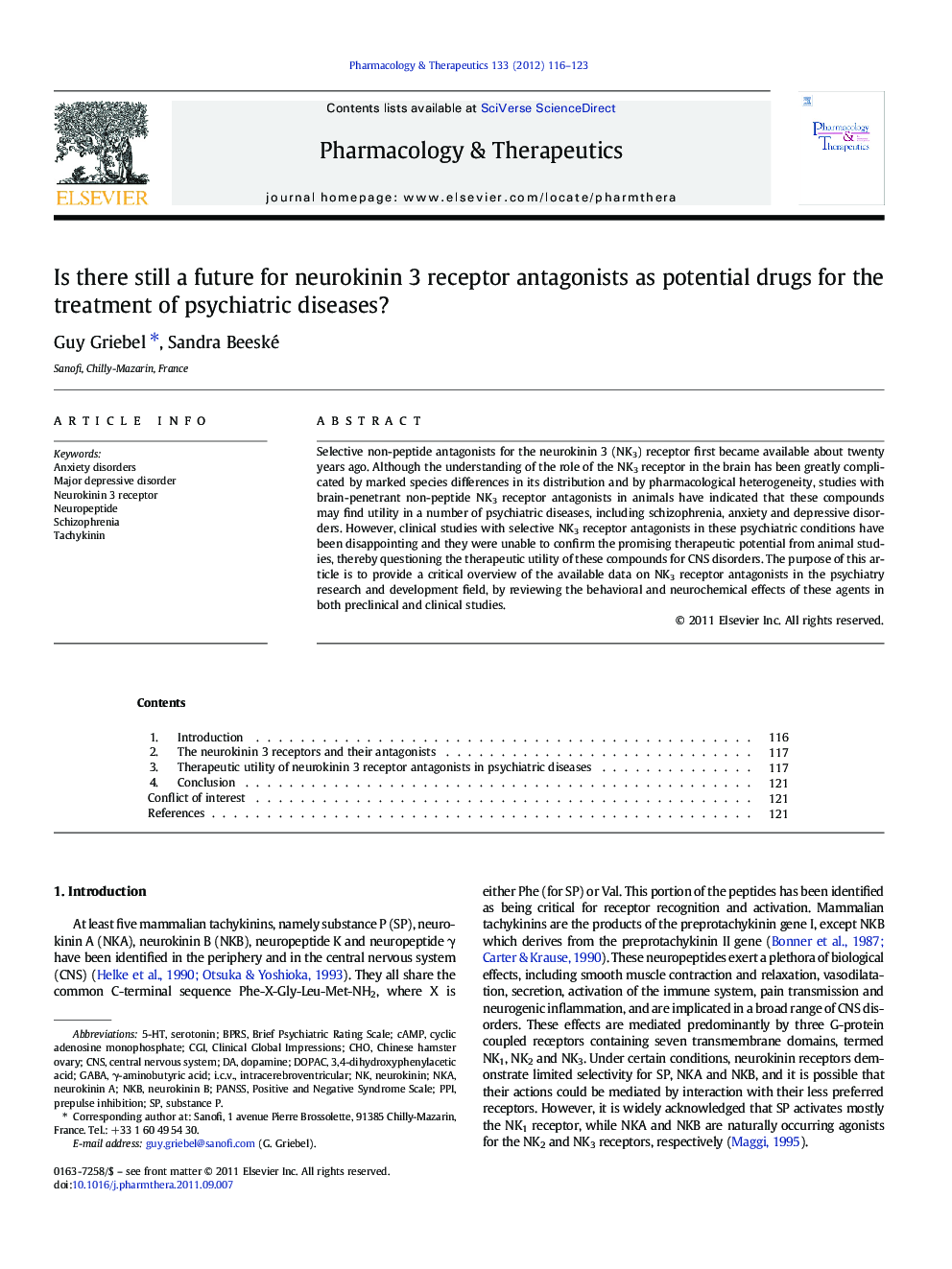 Is there still a future for neurokinin 3 receptor antagonists as potential drugs for the treatment of psychiatric diseases?