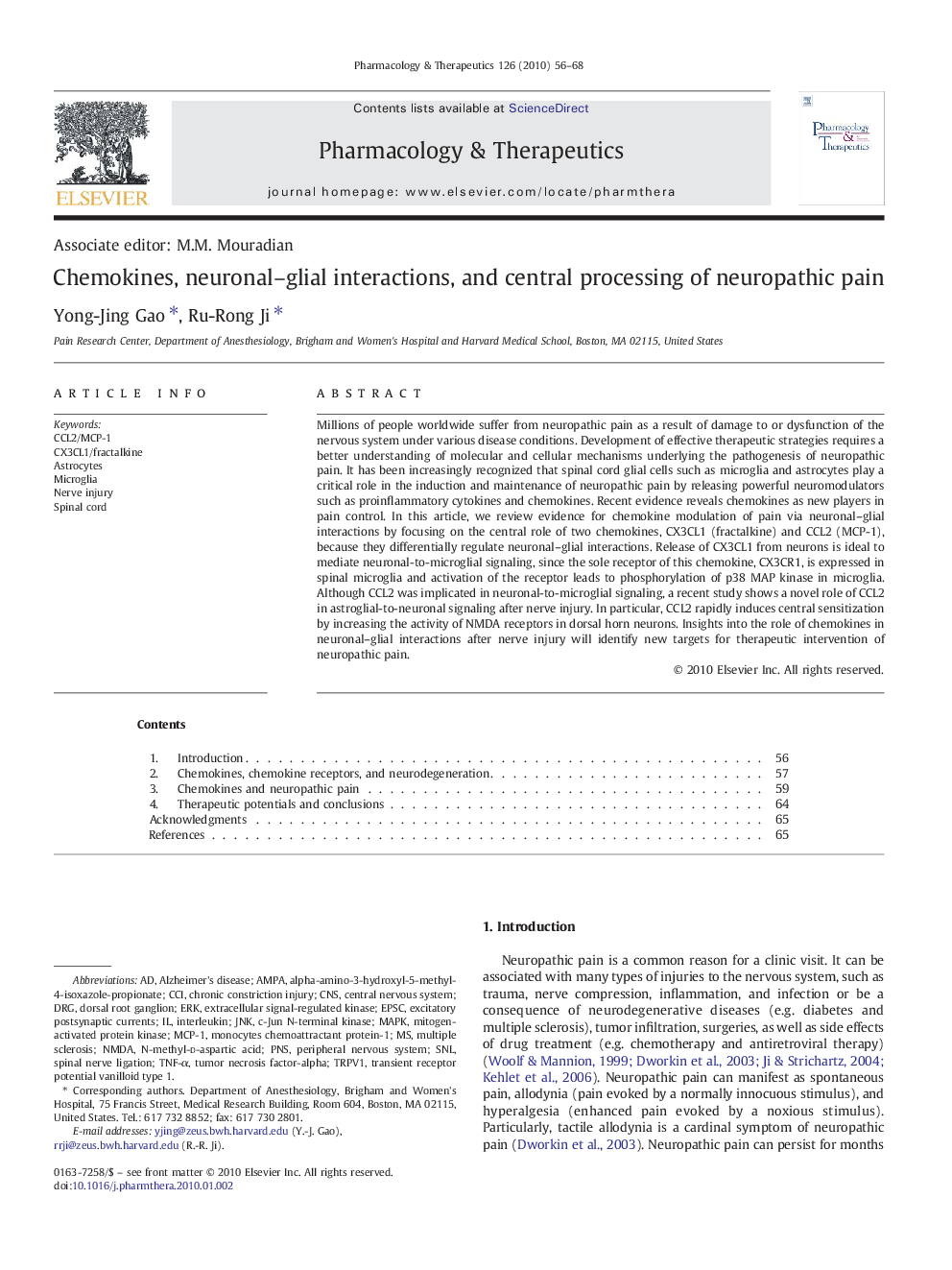 Chemokines, neuronal–glial interactions, and central processing of neuropathic pain