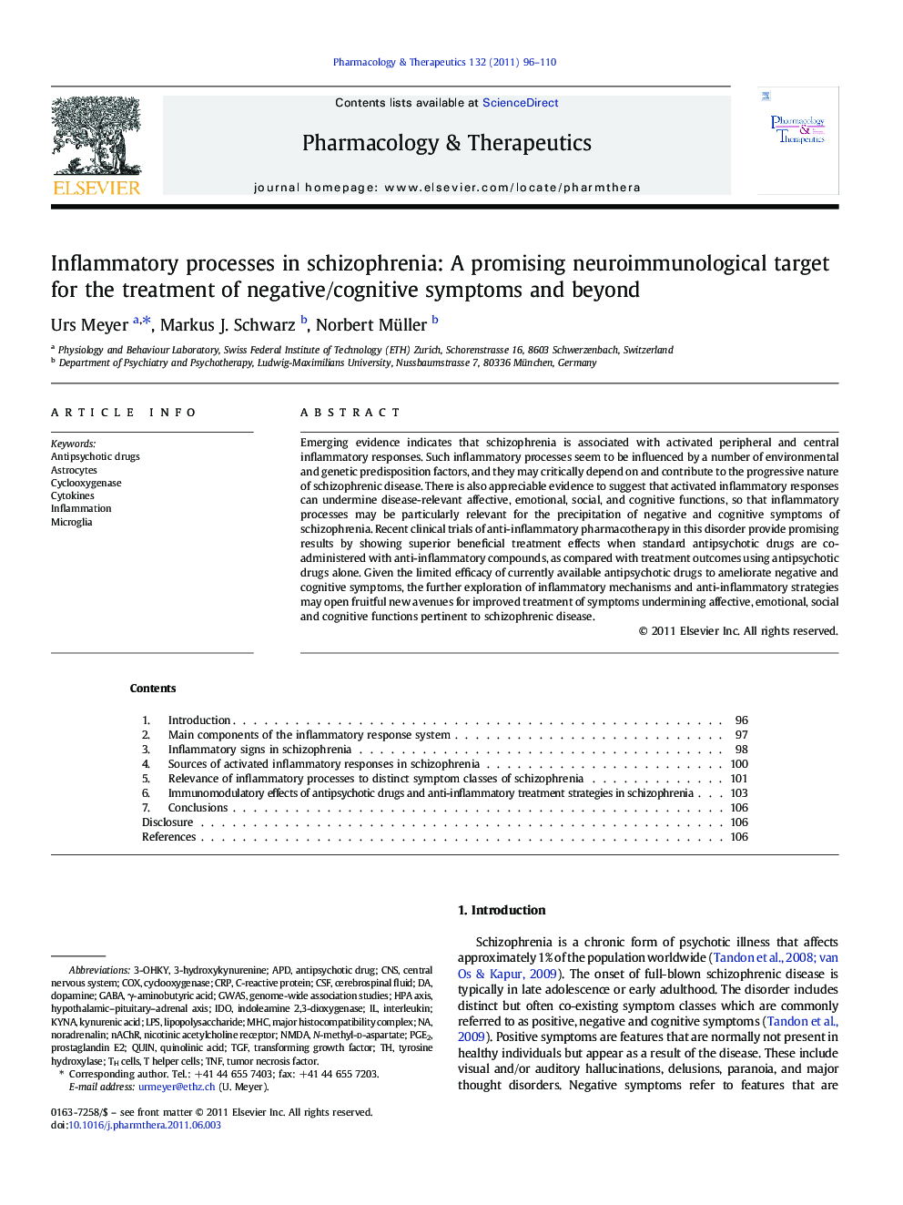 Inflammatory processes in schizophrenia: A promising neuroimmunological target for the treatment of negative/cognitive symptoms and beyond