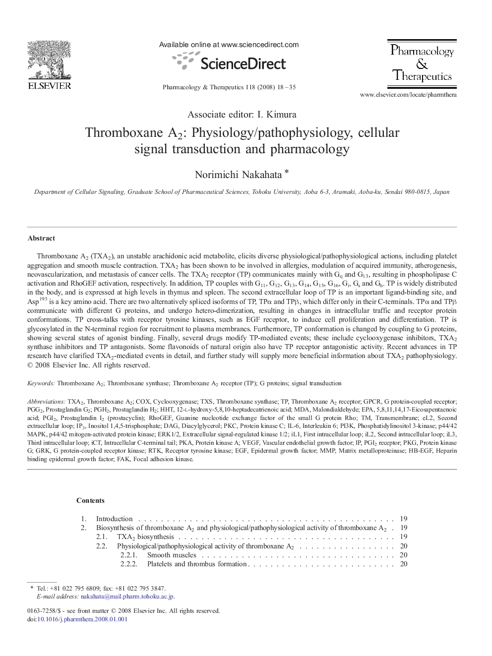 Thromboxane A2: Physiology/pathophysiology, cellular signal transduction and pharmacology