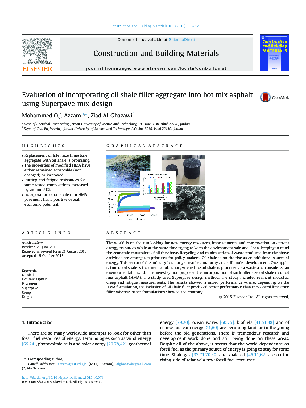 Evaluation of incorporating oil shale filler aggregate into hot mix asphalt using Superpave mix design