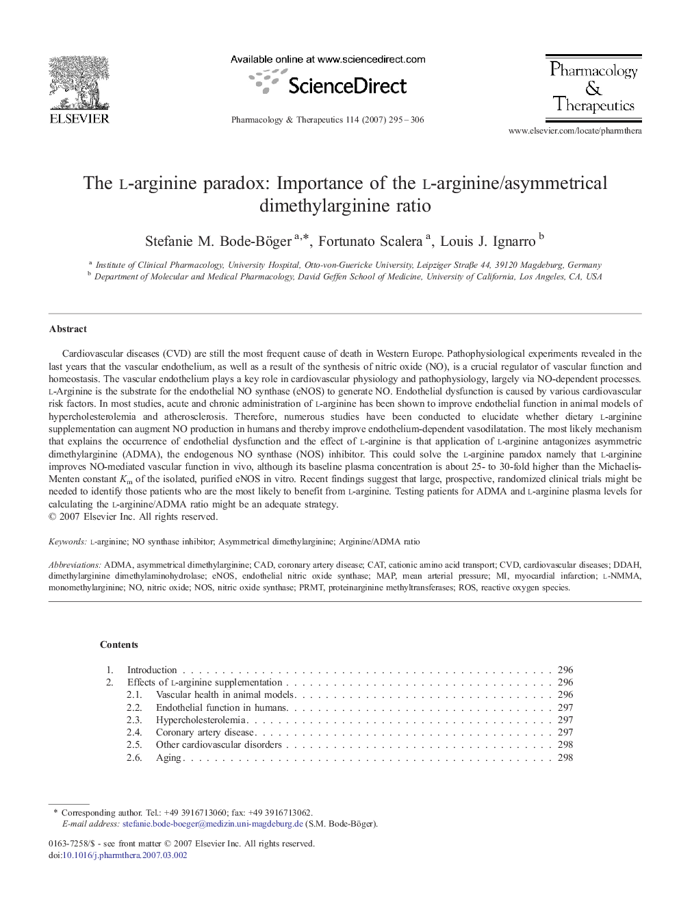 The l-arginine paradox: Importance of the l-arginine/asymmetrical dimethylarginine ratio