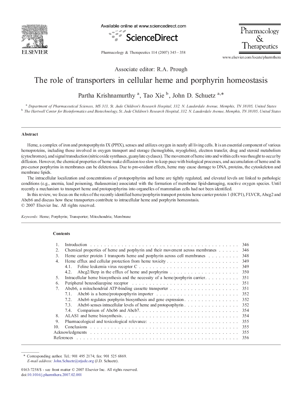 The role of transporters in cellular heme and porphyrin homeostasis