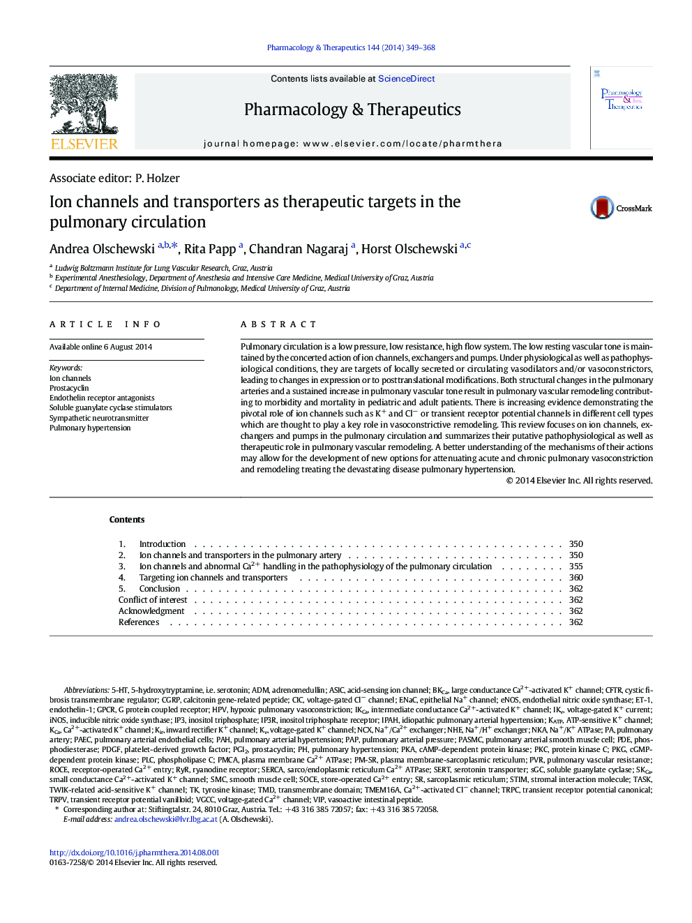 Ion channels and transporters as therapeutic targets in the pulmonary circulation