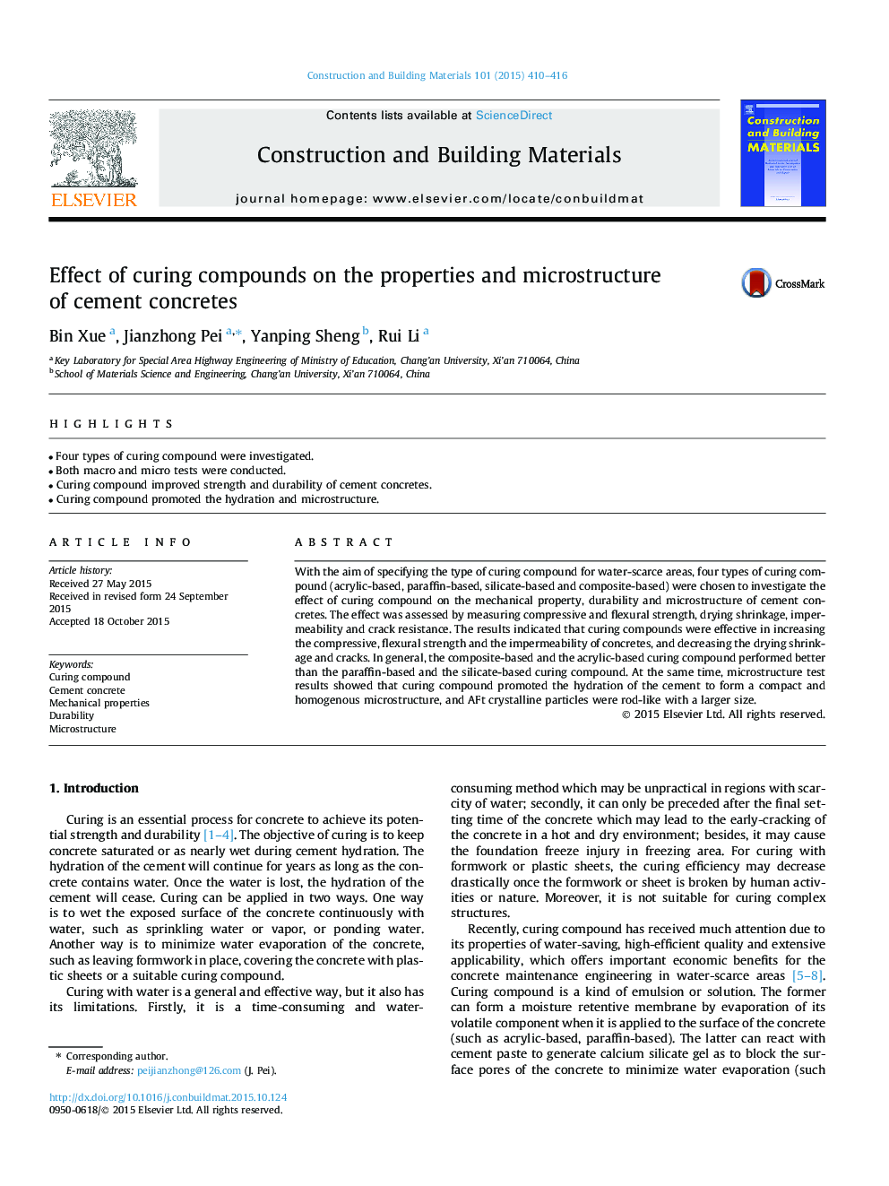 Effect of curing compounds on the properties and microstructure of cement concretes