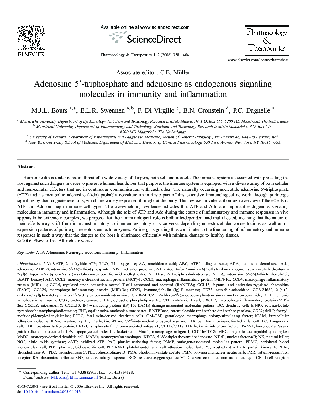 Adenosine 5′-triphosphate and adenosine as endogenous signaling molecules in immunity and inflammation