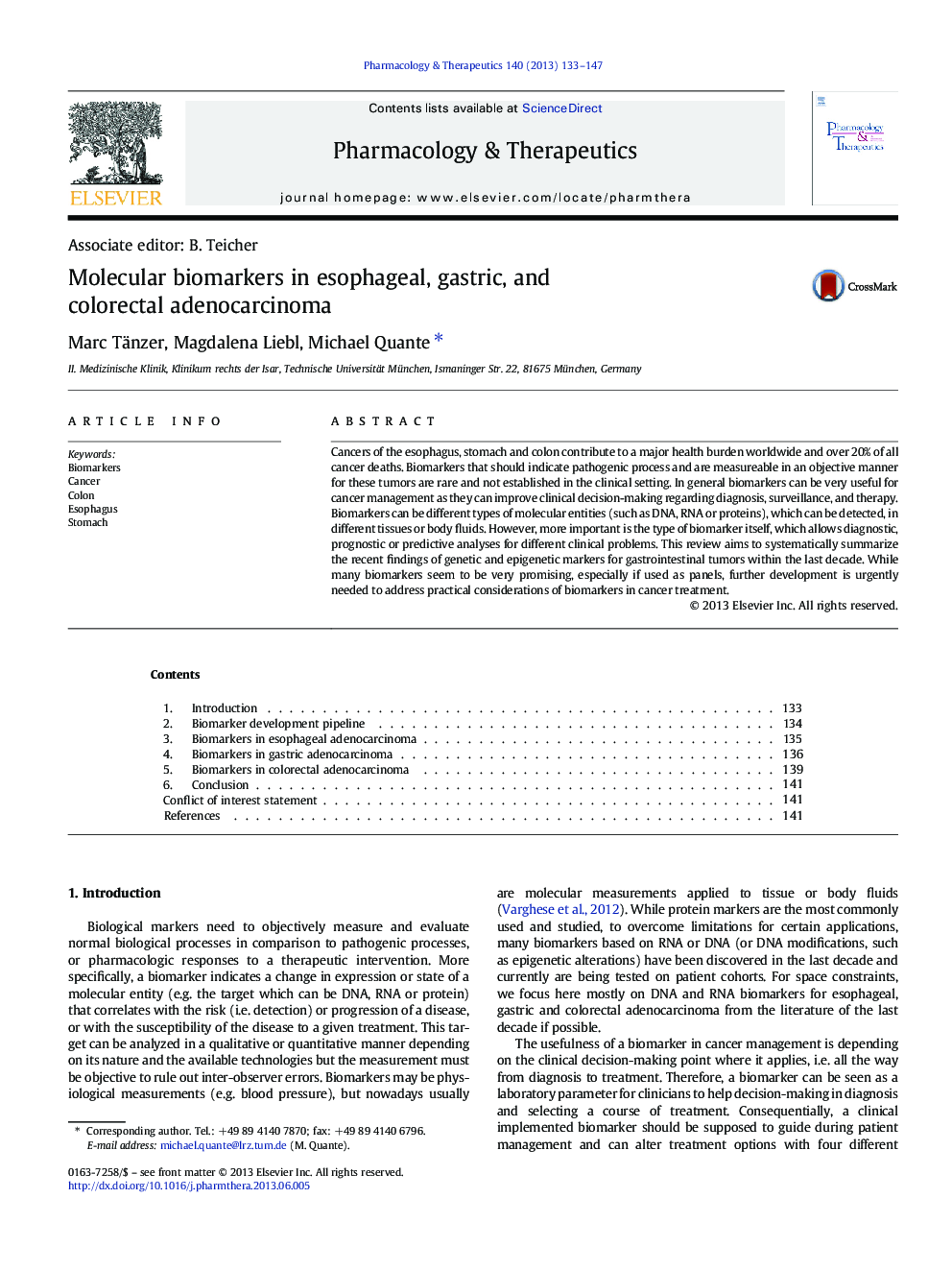 Molecular biomarkers in esophageal, gastric, and colorectal adenocarcinoma