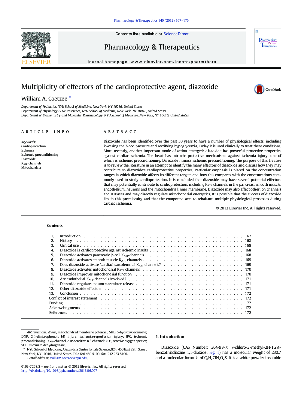 Multiplicity of effectors of the cardioprotective agent, diazoxide