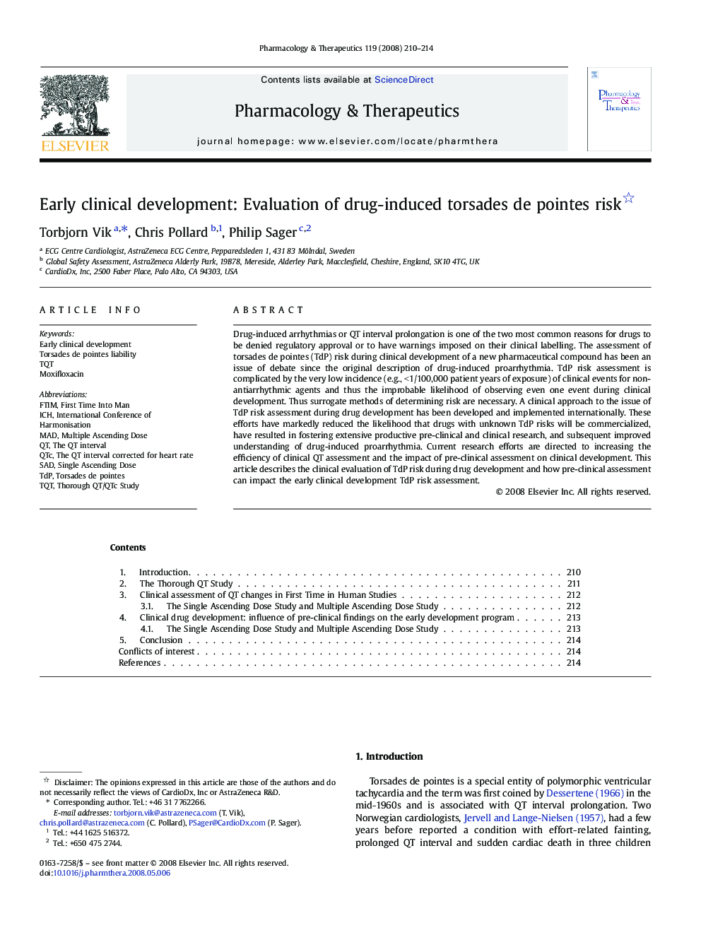 عکس صفحه اول مقاله: Early clinical development: Evaluation of drug-induced torsades de pointes risk Early clinical development: Evaluation of drug-induced torsades de pointes risk