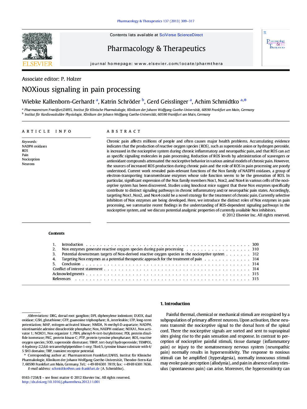 NOXious signaling in pain processing