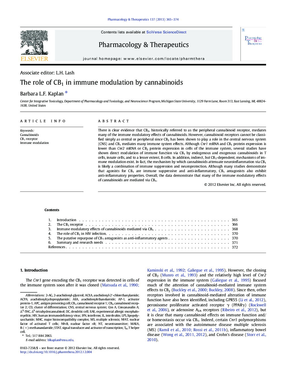 The role of CB1 in immune modulation by cannabinoids