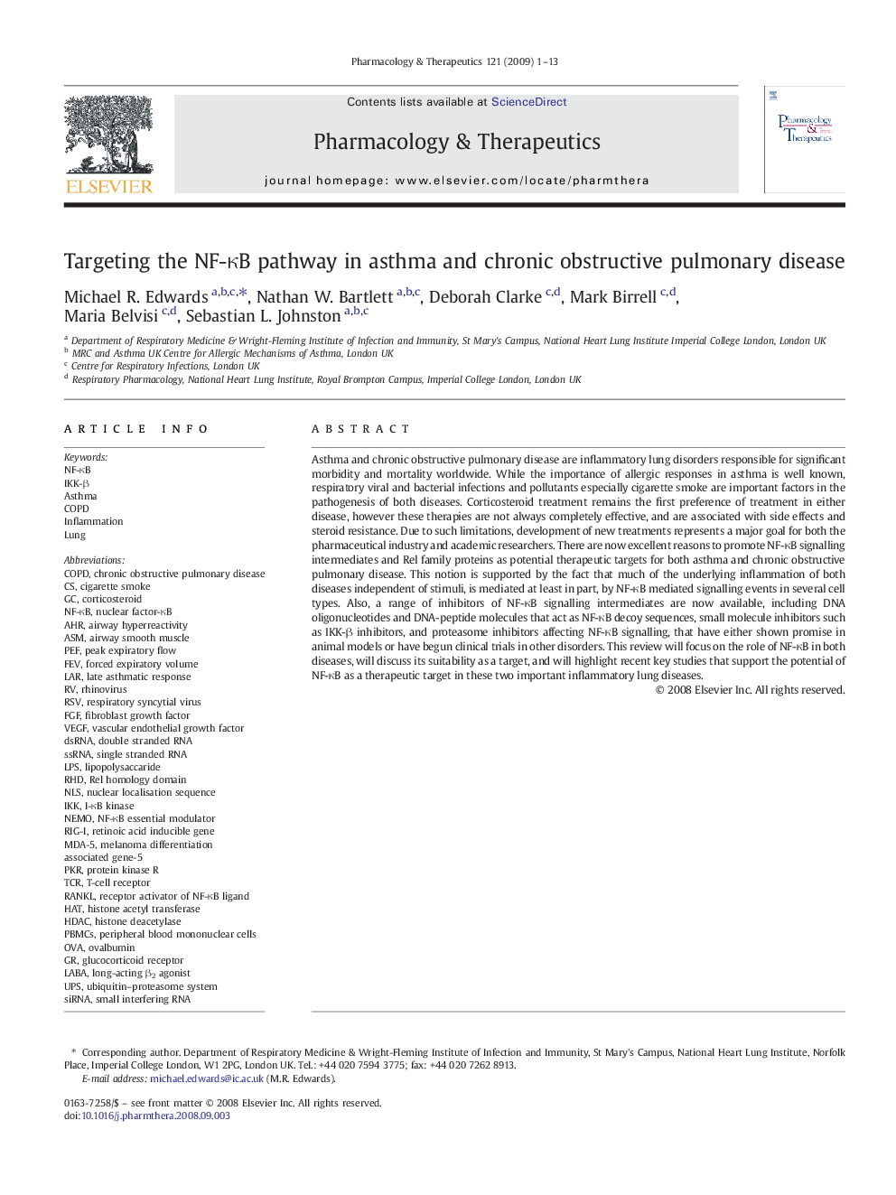 Targeting the NF-κB pathway in asthma and chronic obstructive pulmonary disease