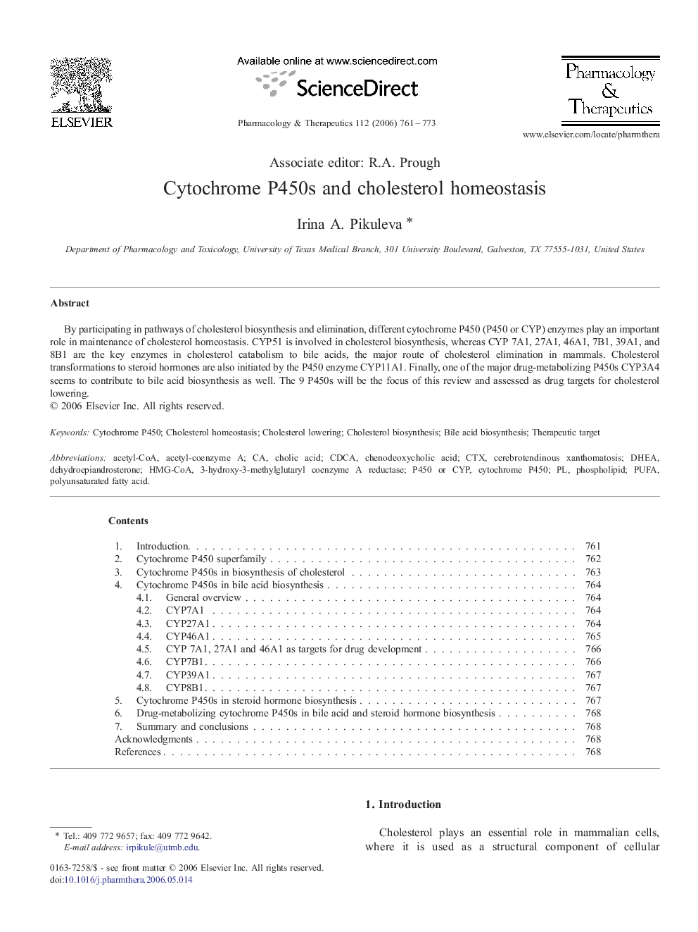 Cytochrome P450s and cholesterol homeostasis