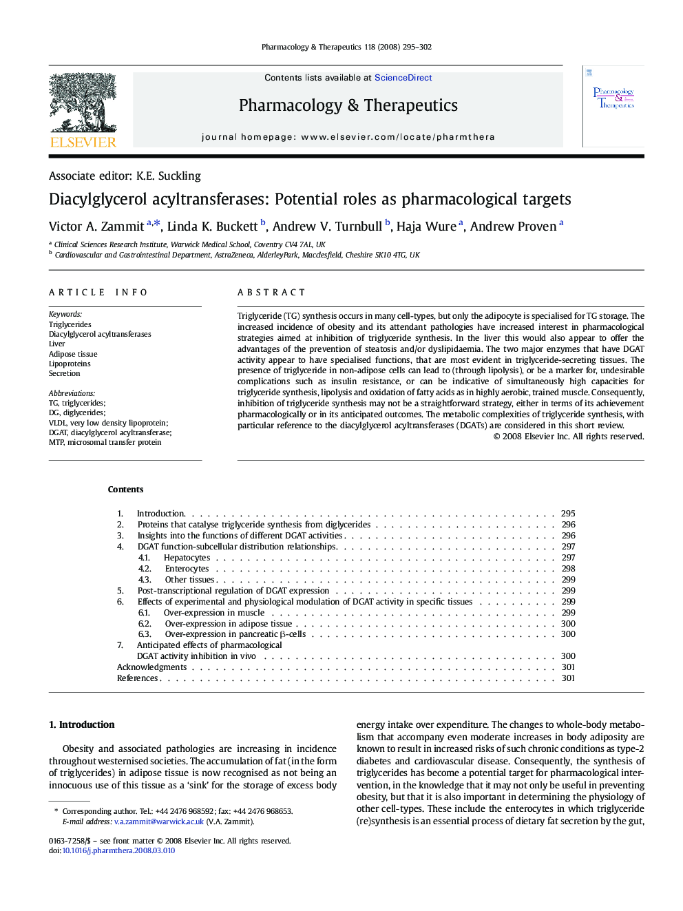 Diacylglycerol acyltransferases: Potential roles as pharmacological targets