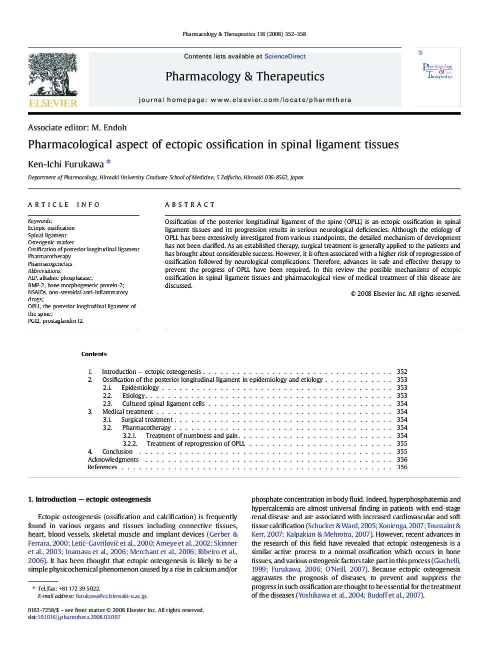 Pharmacological aspect of ectopic ossification in spinal ligament tissues