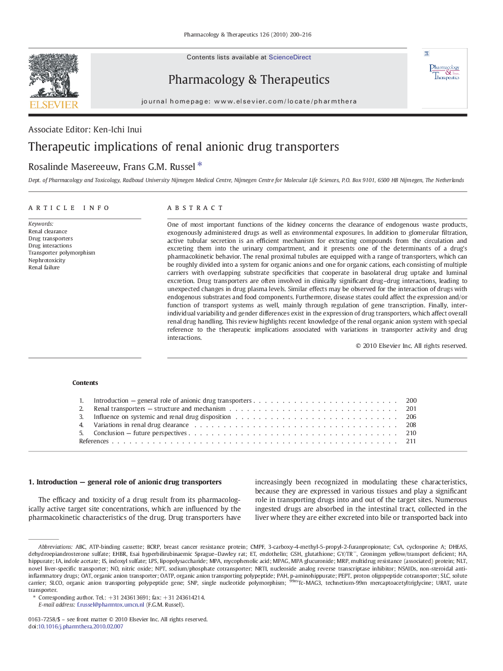 Therapeutic implications of renal anionic drug transporters