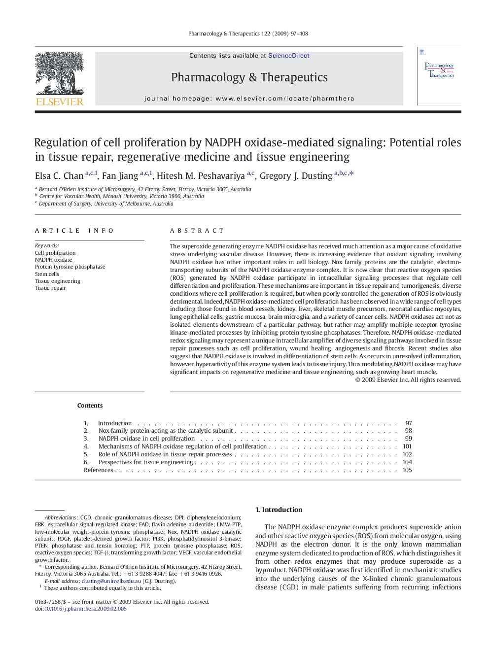 Regulation of cell proliferation by NADPH oxidase-mediated signaling: Potential roles in tissue repair, regenerative medicine and tissue engineering