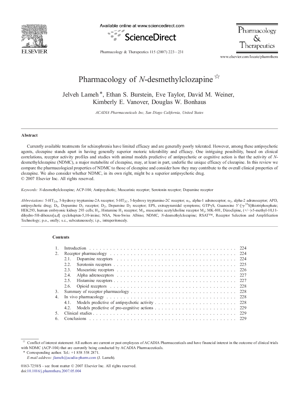 Pharmacology of N-desmethylclozapine 