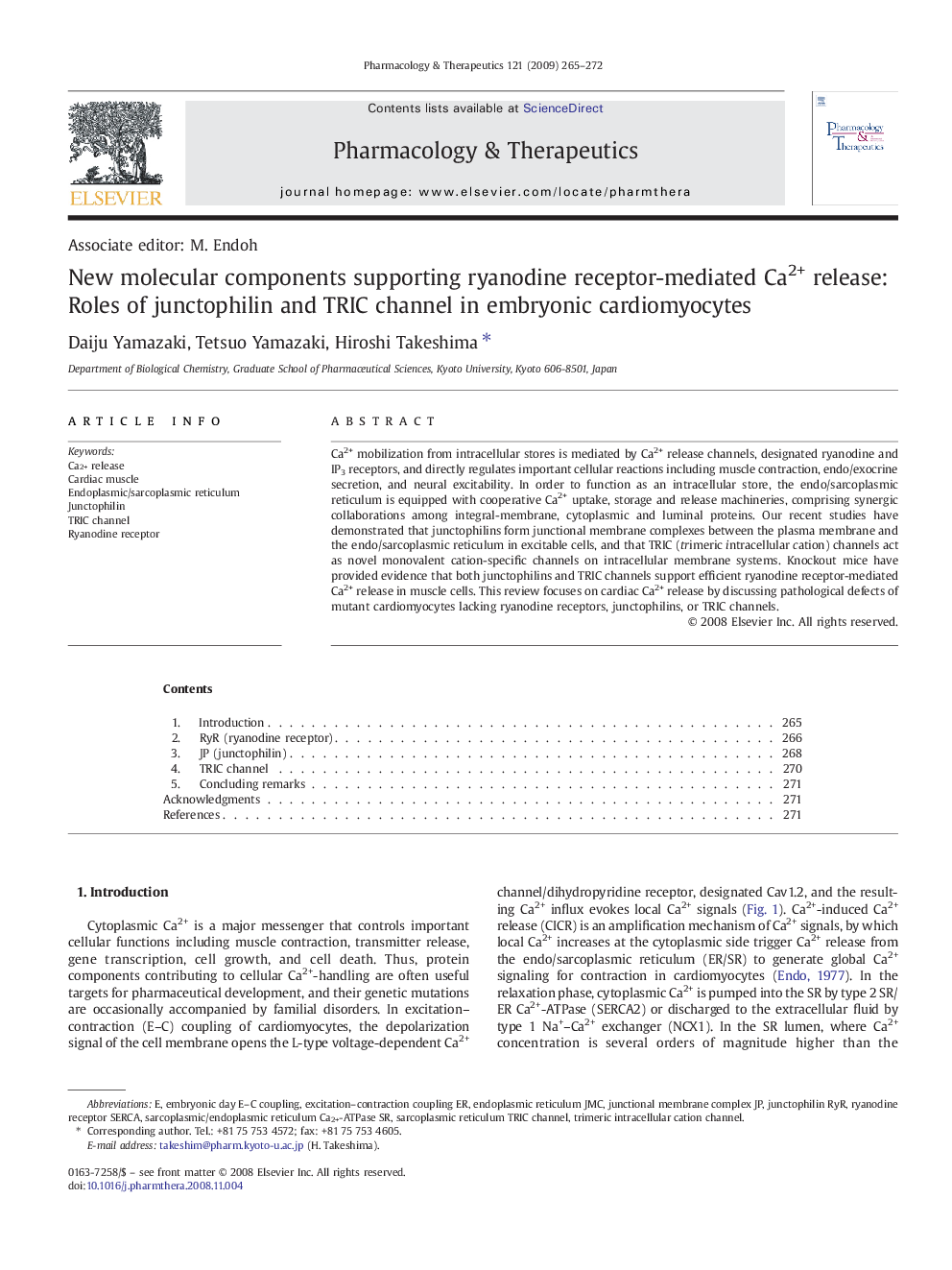 New molecular components supporting ryanodine receptor-mediated Ca2+ release: Roles of junctophilin and TRIC channel in embryonic cardiomyocytes