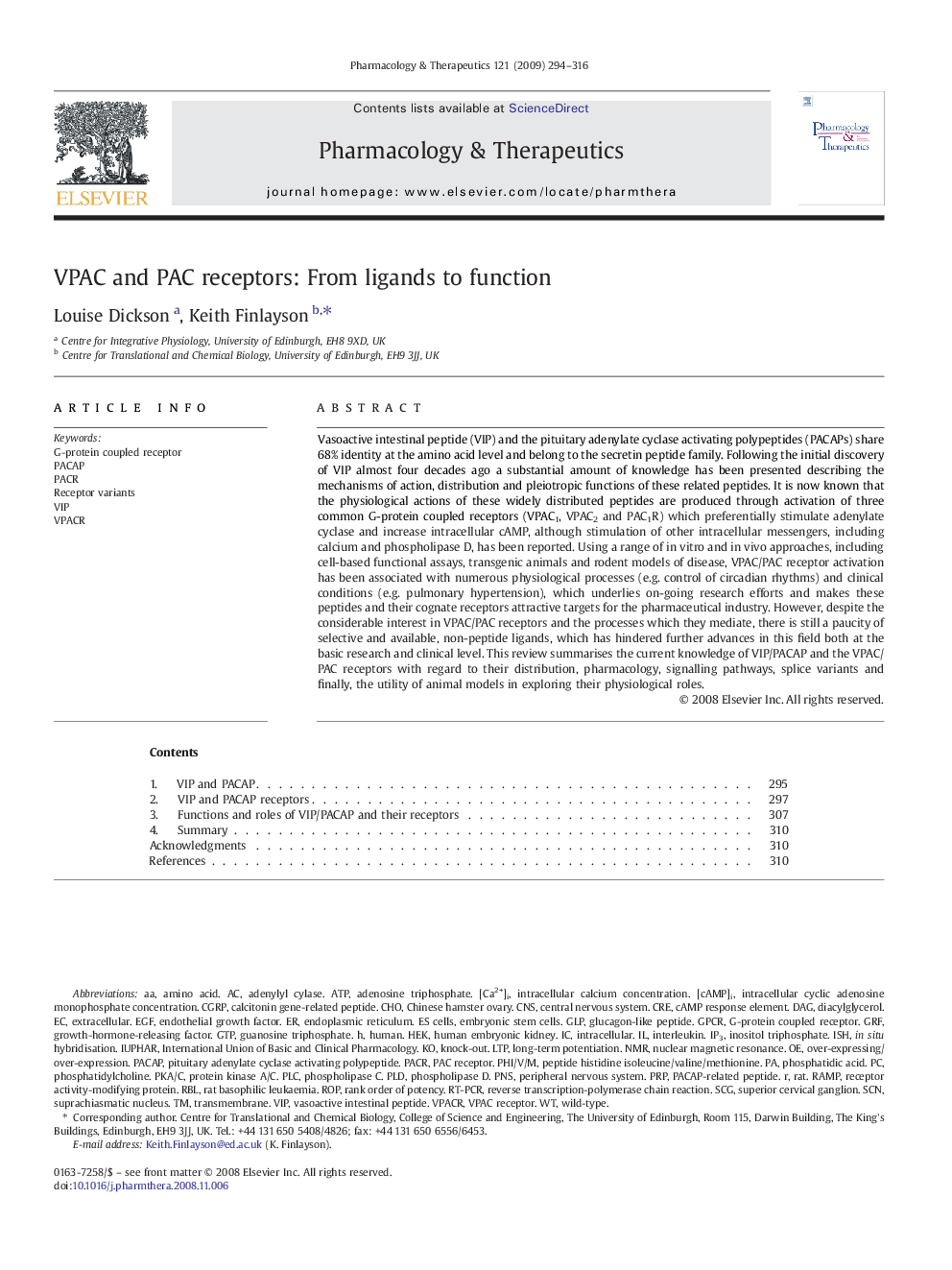 VPAC and PAC receptors: From ligands to function