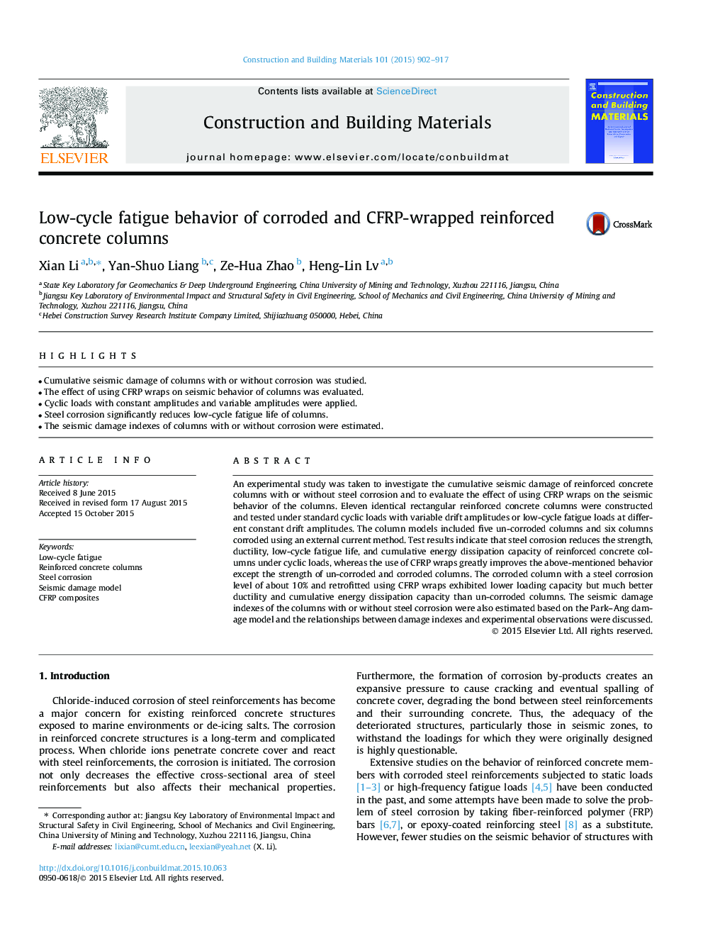 Low-cycle fatigue behavior of corroded and CFRP-wrapped reinforced concrete columns