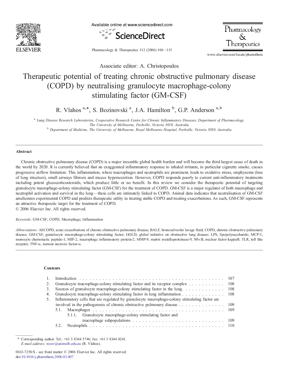 Therapeutic potential of treating chronic obstructive pulmonary disease (COPD) by neutralising granulocyte macrophage-colony stimulating factor (GM-CSF)