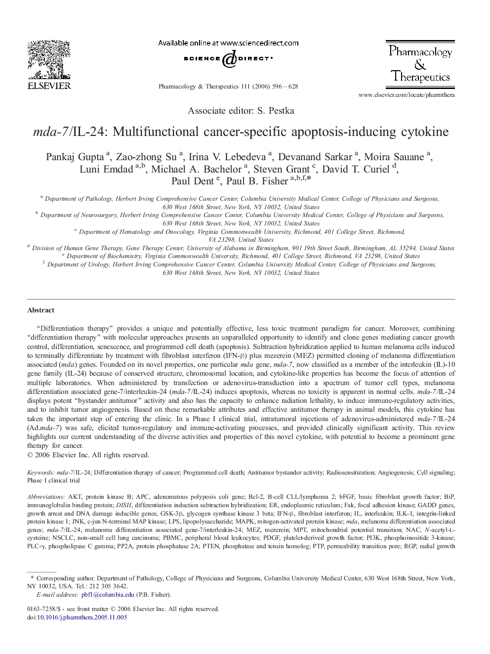 mda-7/IL-24: Multifunctional cancer-specific apoptosis-inducing cytokine