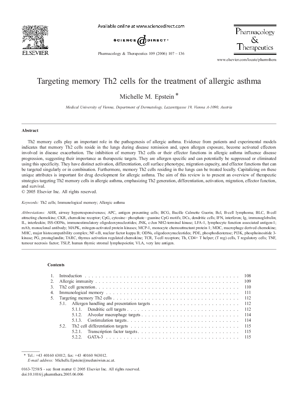 Targeting memory Th2 cells for the treatment of allergic asthma