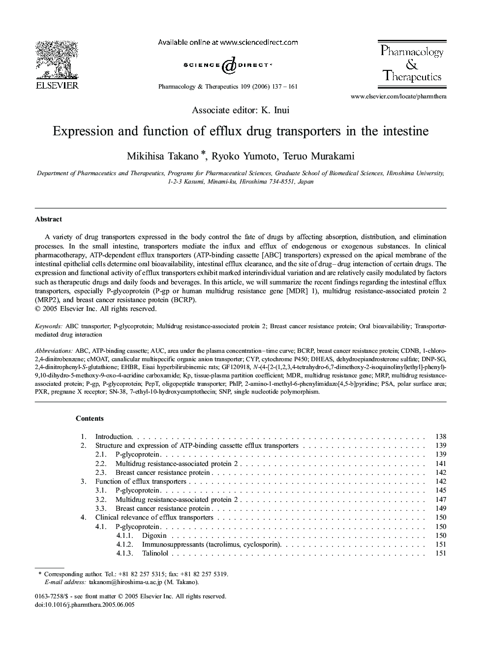 Expression and function of efflux drug transporters in the intestine