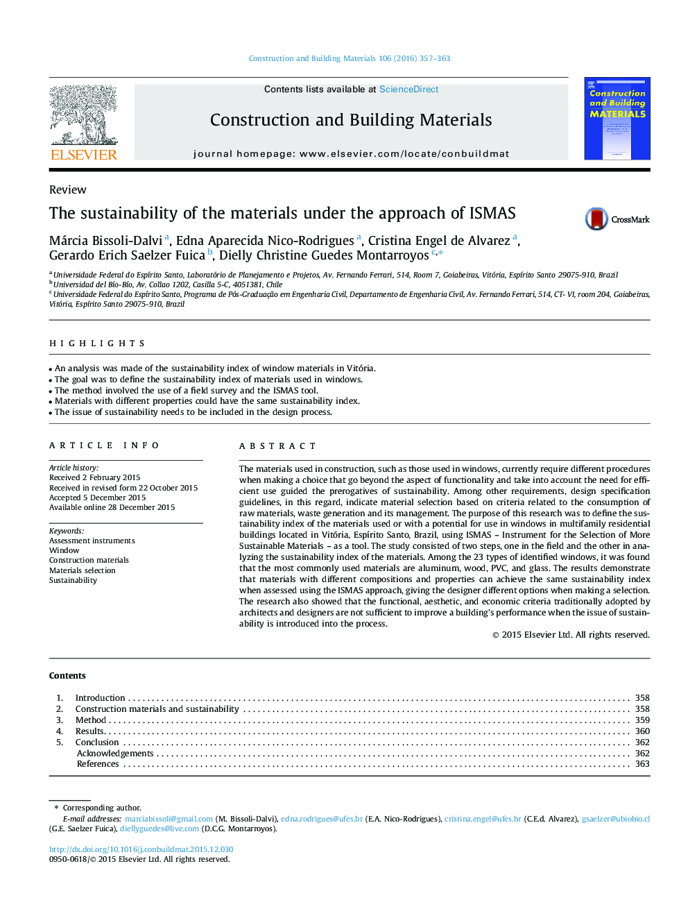 The sustainability of the materials under the approach of ISMAS