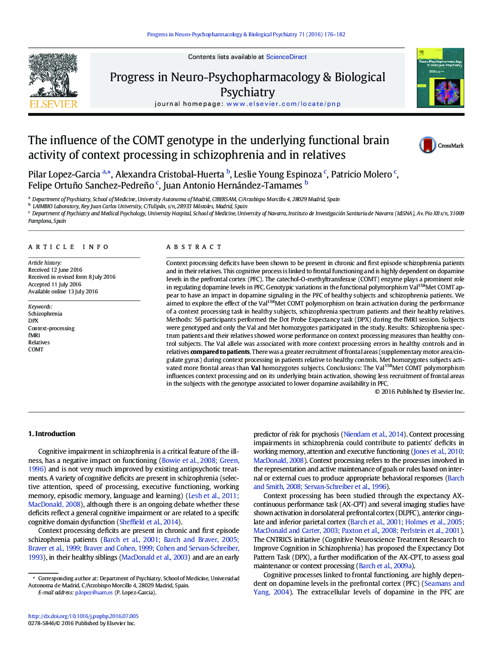 The influence of the COMT genotype in the underlying functional brain activity of context processing in schizophrenia and in relatives