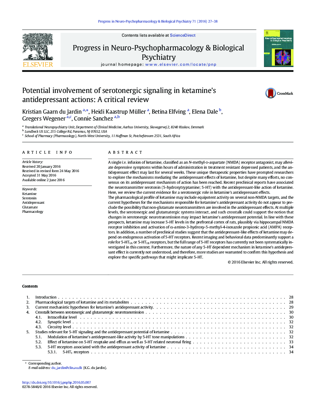 Potential involvement of serotonergic signaling in ketamine's antidepressant actions: A critical review